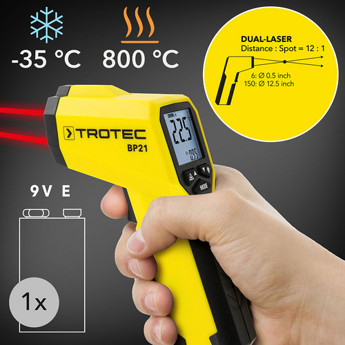 Beskontaktno mjerenje površinske temperature od -35°C do +800°C.
